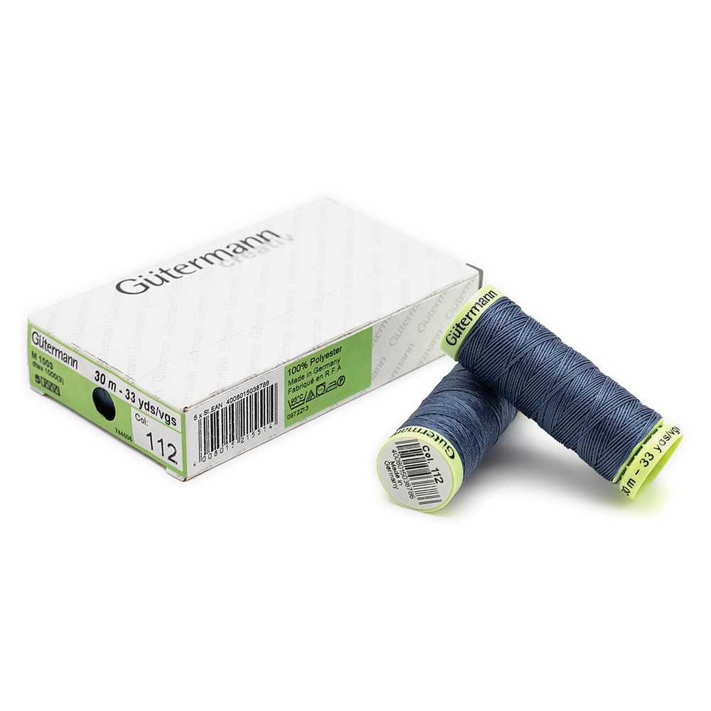 Нитки отделочные Gutermann Top Stitch, 30м, 112 серо-синий джинс, 5 катушек