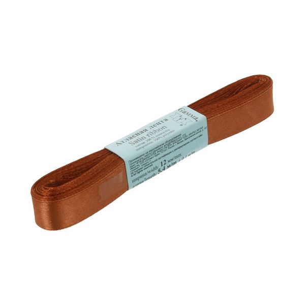 Лента атласная 1-сторонняя 12.0 мм / 10 шт по 5.4 метра, №037 св.коричневый, Gamma AL-12P