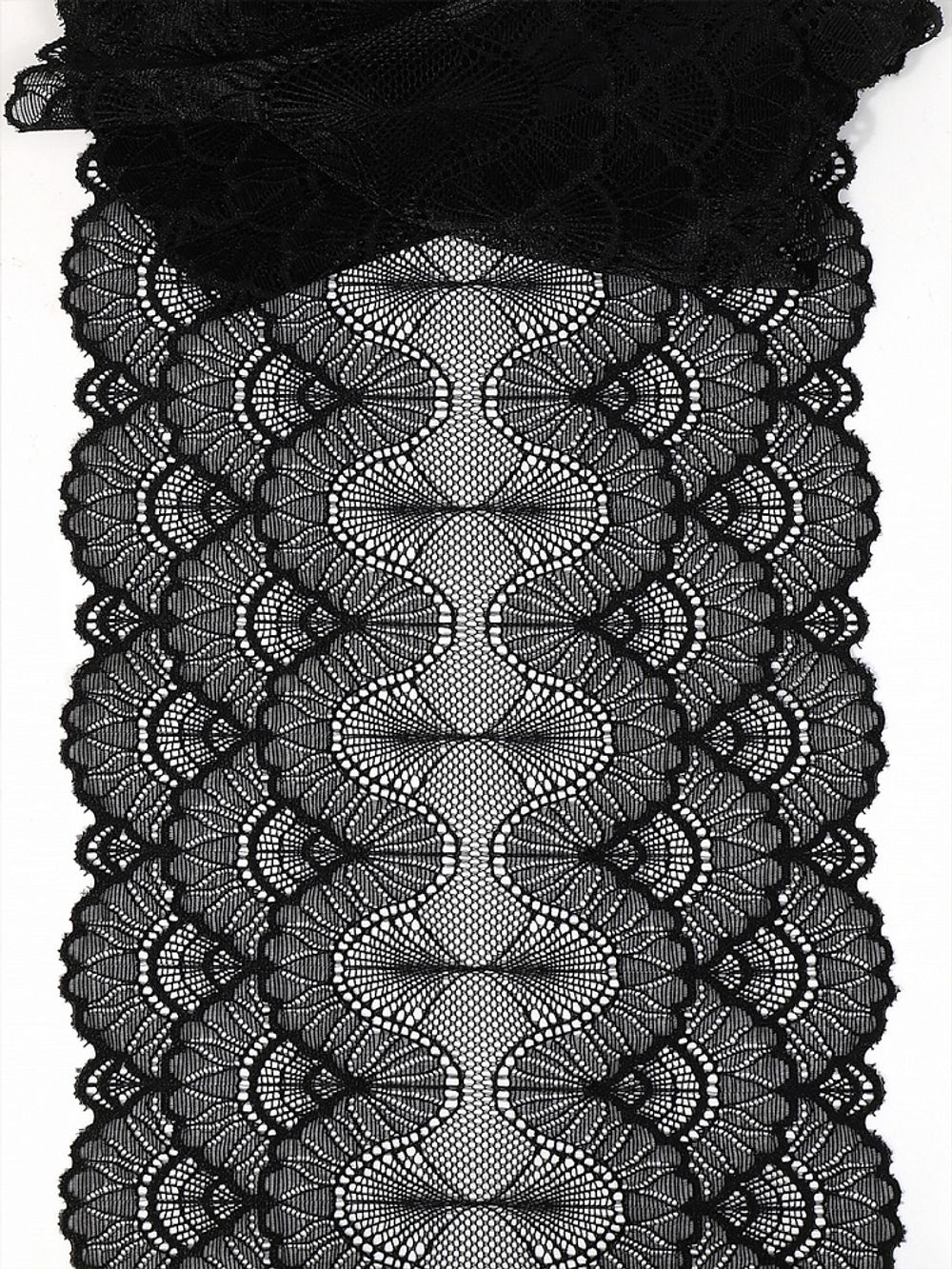 Кружево бельевое эластичное 195 мм / 2.7 м, 8034, цв.02 черный, Kruzhevo
