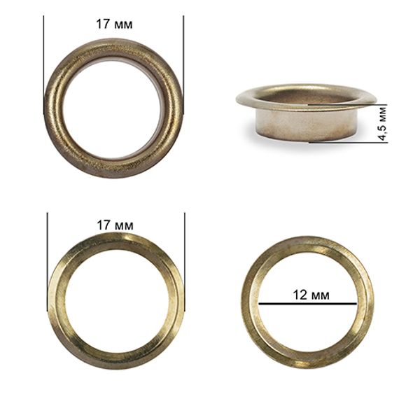 Люверсы металл ⌀12.0 мм (внутр.), внешн. ⌀17.0 мм (внутр.), h4.5 мм (внутр.), №26, сталь, цв.никель черный, 250 шт, TBY