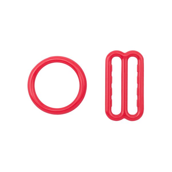 Набор фурнитуры для бюстгальтера пластик (кольца ⌀15 мм + регуляторы 19.5 мм по 4 шт), цв.100 красный, 27162