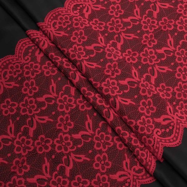 Кружево бельевое эластичное 400 мм / 3.4 метра, цвет красный