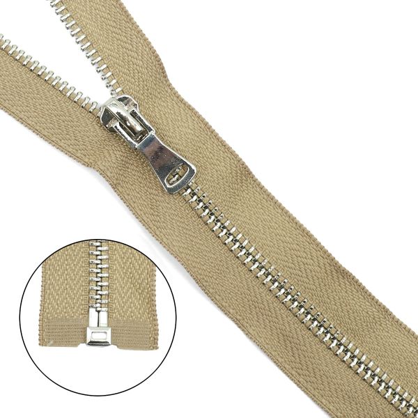 Молния металл Т5 (5 мм) 1 зам., разъем., 75 см, никель, 128 бежево-серый, 5 шт, 14875-3