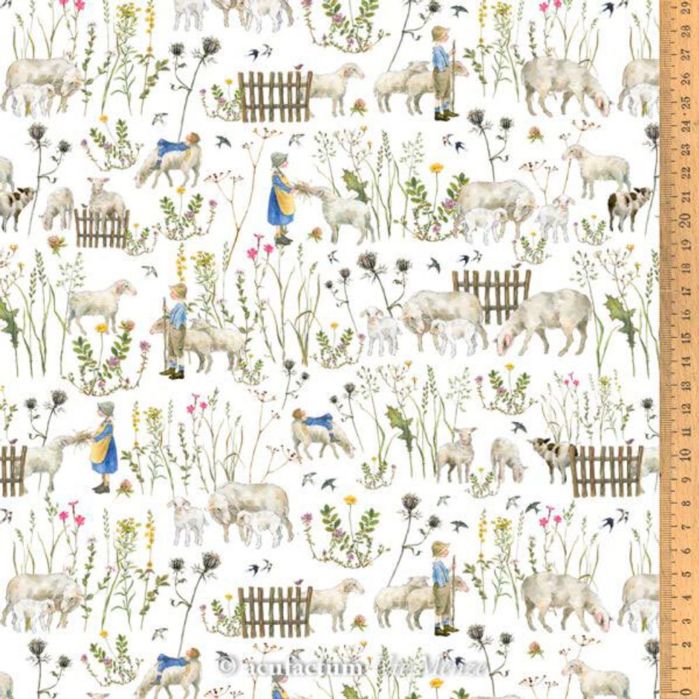 Ткань для пэчворка Acufactum Ute Menze, хлопок Дети летом + овцы 145 см, 100% хлопок, 3523-770, 5 метров /TOS/