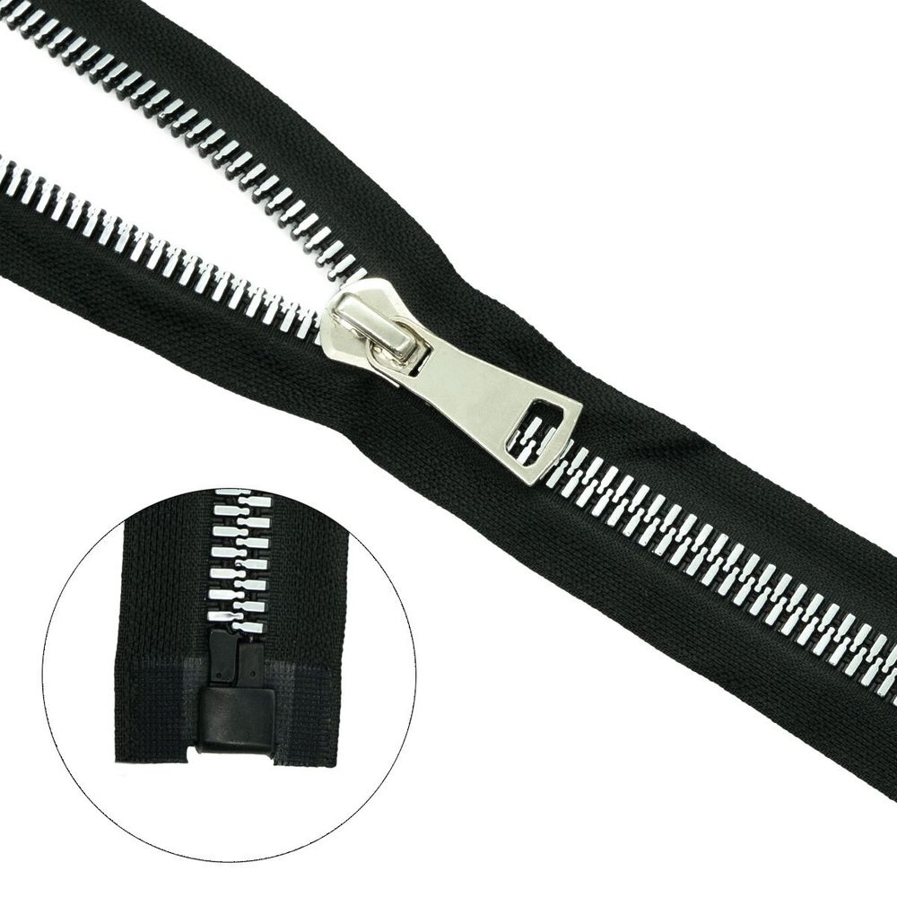 Молния трактор Т10 (10 мм) 1 зам., разъем., 80 см, декор. звено, ник / черн, 5 шт