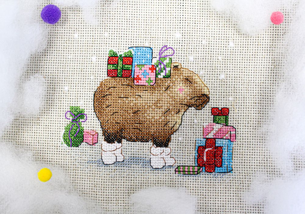 Набор для вышивания нитками МП Студия (Жар-птица), Сюрпризы от капибары, 11х13 см