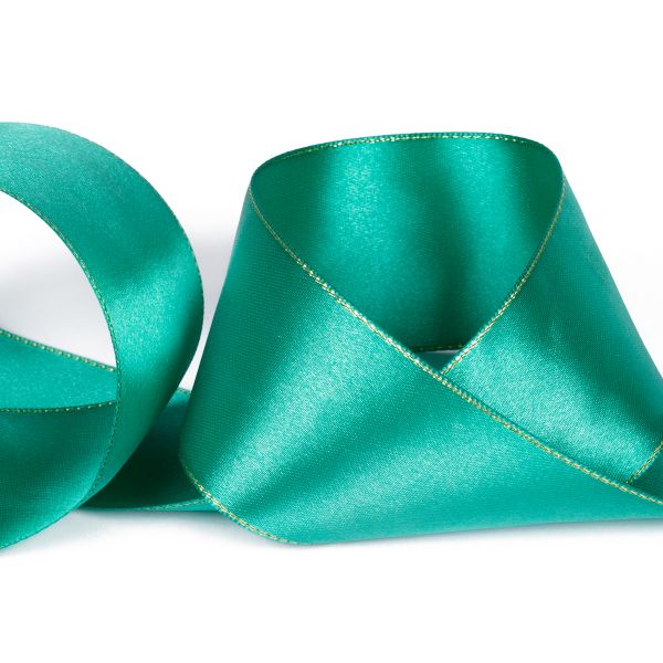 Лента атласная 2-сторонняя с метанитью 50.0 мм / 33±2 метра, 016 зеленый/золото, Gamma AL-50M