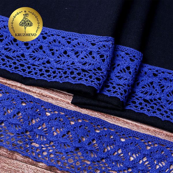 Кружево вязаное (тесьма) 50 мм / 10 метров, цв.37 синий, Kruzhevo