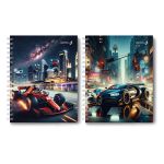 Тетрадь общая с твердой обложкой, глянцевая ламинация A5 120 л. на гребне 65 г/м², белизна 100% 4 шт клетка, 01552 Ночные гонки, Светоч Т206