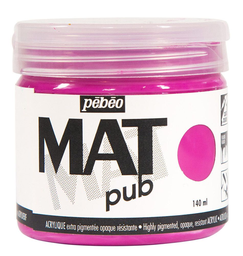 Краска акриловая экстра матовая Mat Pub 1, 140 мл, 256008 розовый тирин, Pebeo