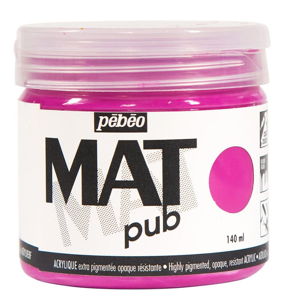 Краска акриловая экстра матовая Mat Pub 1, 140 мл, 256008 розовый тириан, Pebeo
