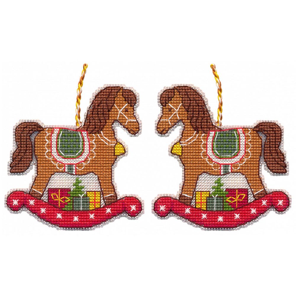 Набор для вышивания нитками Овен, Ёлочная игрушка. Лошадка 9,3х9,6см