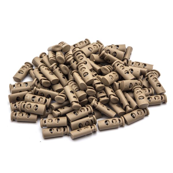 Фиксатор (зажим) для шнура пластик 2 отв., ⌀4.0 мм, 9х22 мм, цилиндр, ПП, бежевый, 100 шт