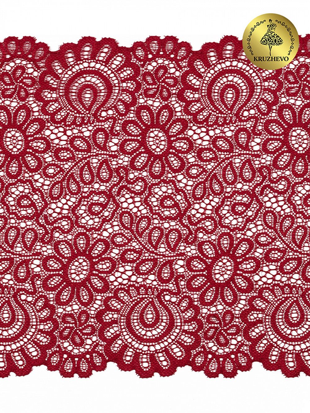 Кружево бельевое эластичное 205 мм / 25 м, 269, цв.101 т.красный, Kruzhevo