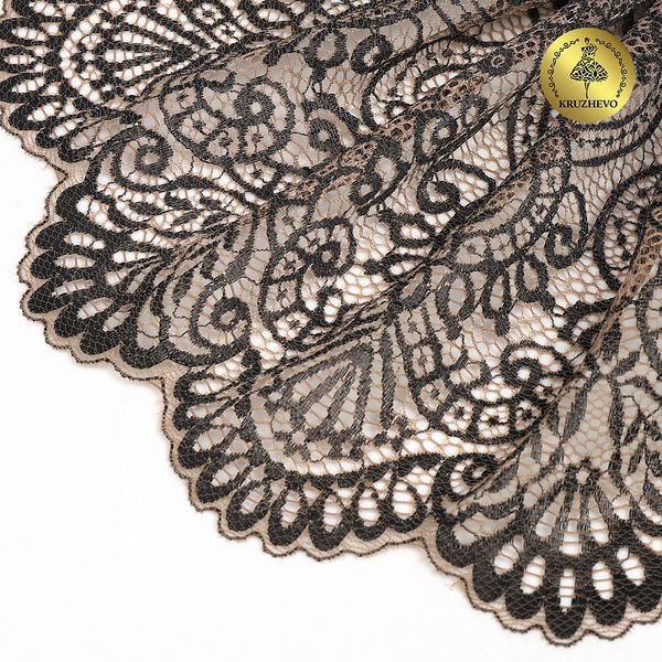 Кружево бельевое эластичное 225 мм / 120 м, 40992 цв.L30 кофе с молоком+черный, Kruzhevo