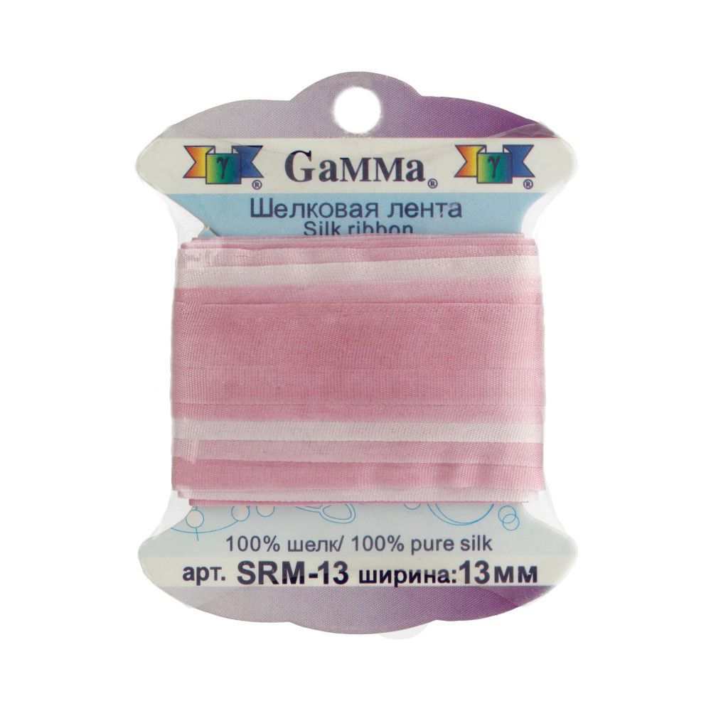 Тесьма шелковая 13 мм, 9.1 м, M029 бл.розовый/св.сиреневый, Gamma SRM-13