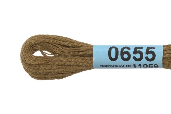 Мулине Gamma 100% хлопок, цв.0655 т.горчичный, 24 мотка по 8 метров