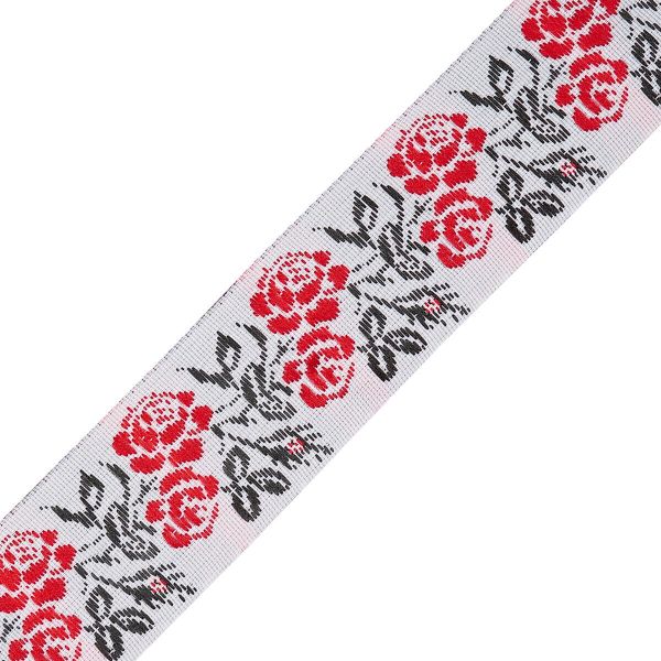 Лента (тесьма) жаккардовая 25.0 мм / 9,14 метров, белый, красный, c19592