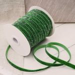 Лента бархатная (тесьма) с люрексом 10.0 мм / 32.9±2 метров, 60 зеленый