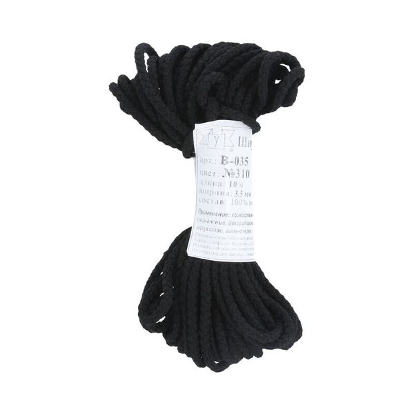 Шнур плетеный ⌀3.5-4 мм, 5х10 м, крупн. плетение, 310 черный, Gamma В-035
