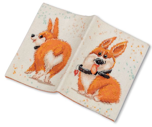 Набор для вышивания нитками Panna, Обложка для паспорта. Корги, 20х13.5 см