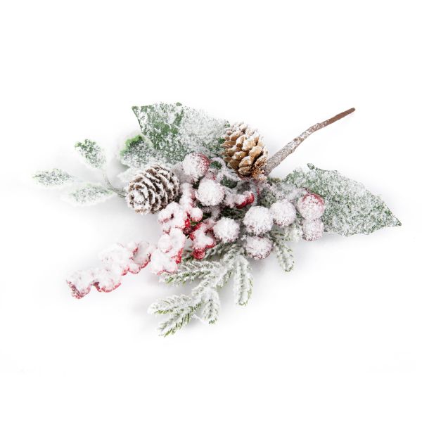 Веточка декоративная хвойная с шишкой и ягодами 23 см, 3 шт, 01, Blumentag