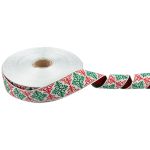 Лента (тесьма) жаккардовая 32.0 мм / 25 метров, Орнамент для северных народов, рис 9788 белый-зеленый-красный, Gamma С3774