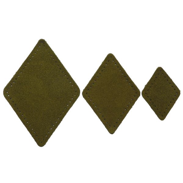 Набор заплаток пришивных из замши, ромб 4х5,6см, 6х8,4см, 8х11,2см, с перфорацией, 3 шт (33 хаки), 59405