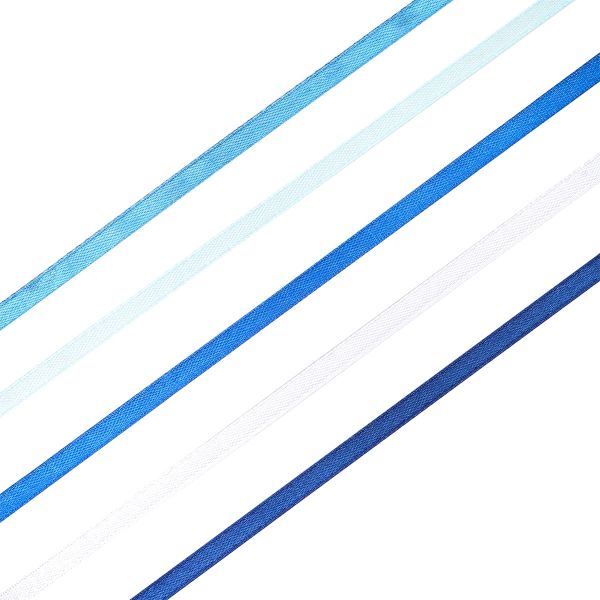 Набор атласных лент 5 цветов по 6.0 мм / 23 метра, голубой микс