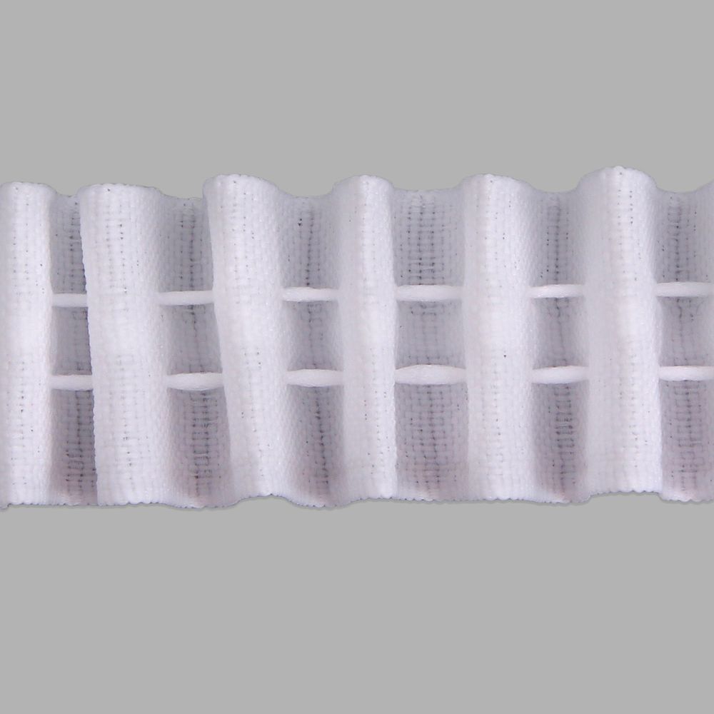 Шторная лента 25 мм, 10 м, Параллельная складка (1 ряд петель, 2 шнура), белый, (251)