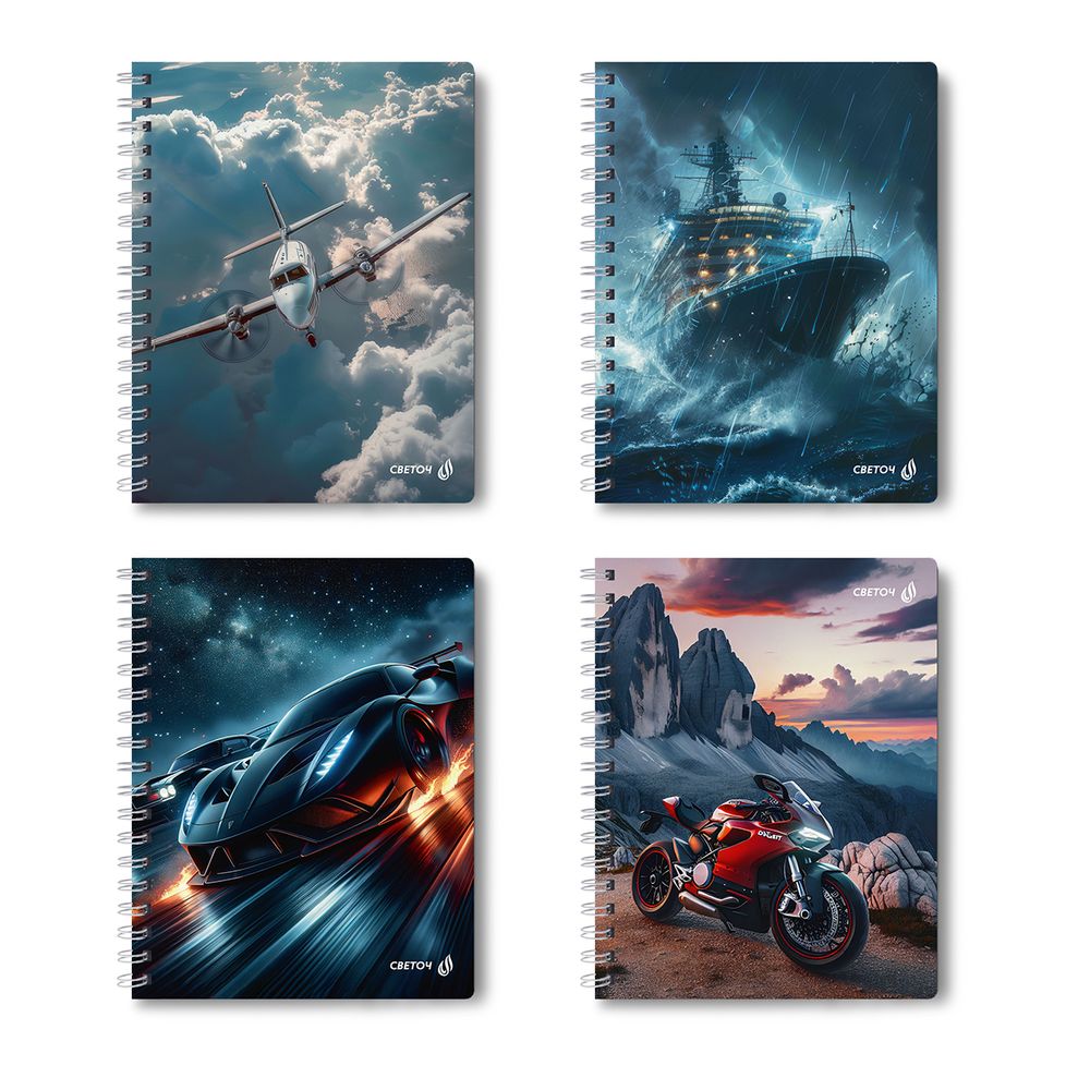 Тетрадь ученическая общая, A5 48 л. на гребне 65 г/м², белизна 100 %, 8 шт, клетка, 01175 МИКС - У руля, Светоч Т107