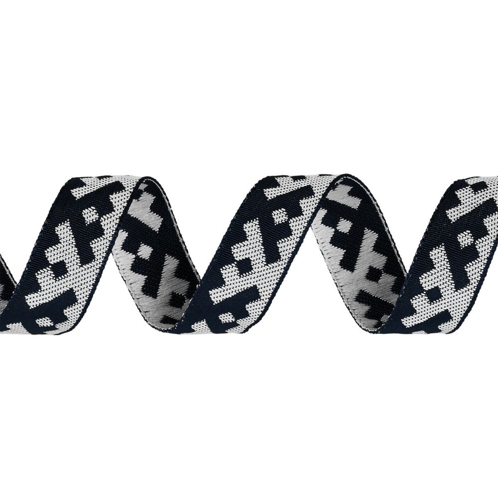 Лента (тесьма) жаккардовая 18.0 мм / 25±1 метров, Орнамент для северных народов, рис 6753 черный-белый, Gamma С3771