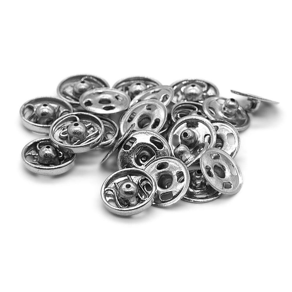 Кнопка пришивная металл ⌀7.0 мм серебро/никель, 12 шт, Pony