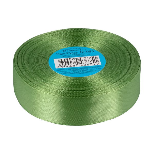 Лента атласная 1-сторонняя 25.0 мм / 33±2 метра, 085 серо-зеленый, Gamma