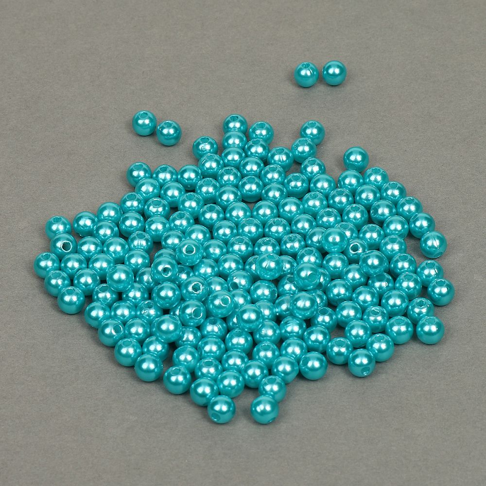 Бусины пластик (перламутр) ⌀6 мм, цв.099 яр.бирюзовый, уп.500г (4838 шт), Magic4Hobby