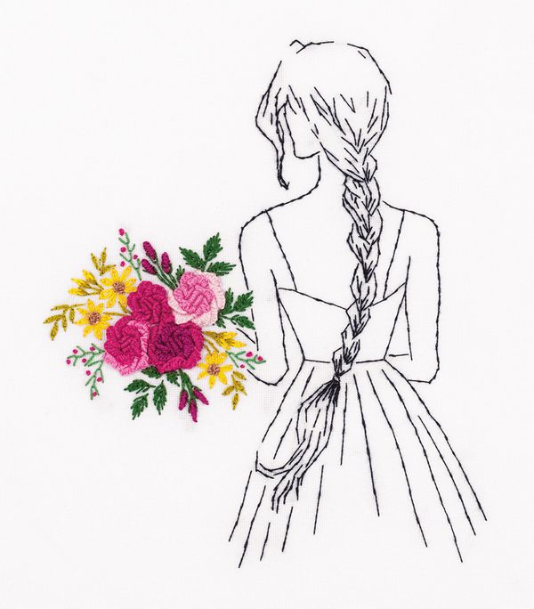 Набор для вышивания нитками Panna, Живая картина, Девушка с Букетом, 15х17,5 см