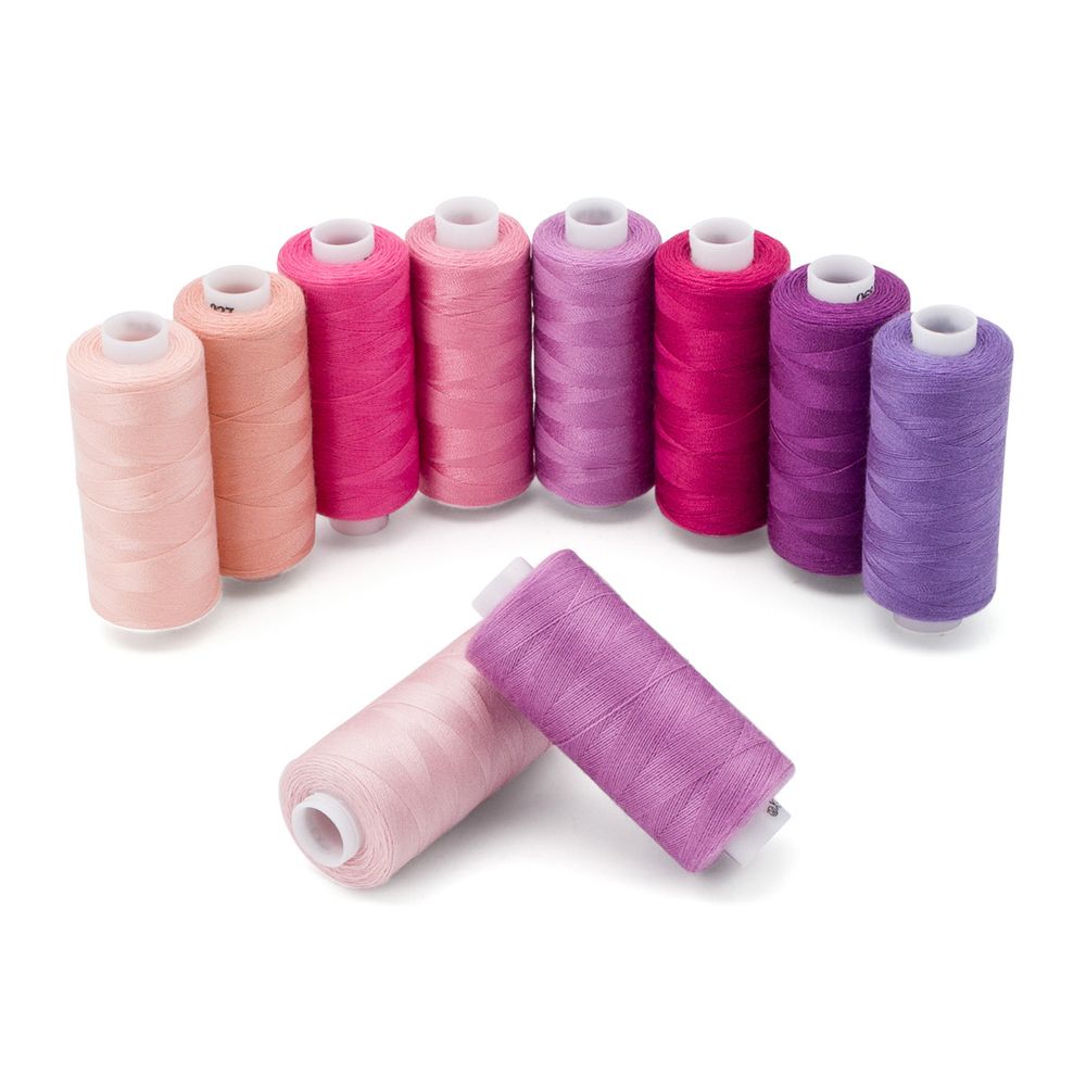 Швейные нитки (набор) 40/2, 10 кат. по 365м (400 ярд), Розово-фиолетовый микс, Bestex