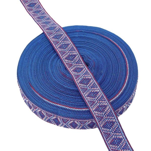 Лента (тесьма) жаккардовая 30.0 мм / 25±1 метров, рис. 9854, синий/белый/красный, С3881Г17