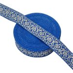 Лента (тесьма) жаккардовая 32.0 мм / 25±1 метров, с метанитом рис. 9819, синий/золото, С3104Г17