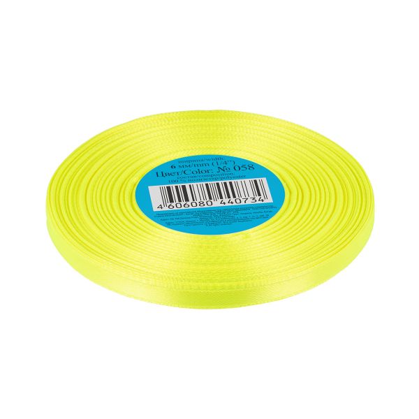Лента атласная 1-сторонняя 6.0 мм / 33±2 метра, 058 ярко-лимонный, Gamma