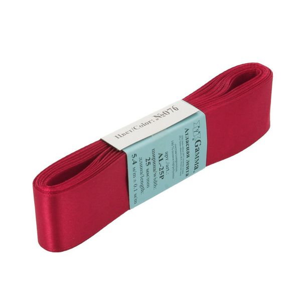 Лента атласная 1-сторонняя 25.0 мм / 5 шт по 5.4 метра, №076 св.вишневый, Gamma AL-25P