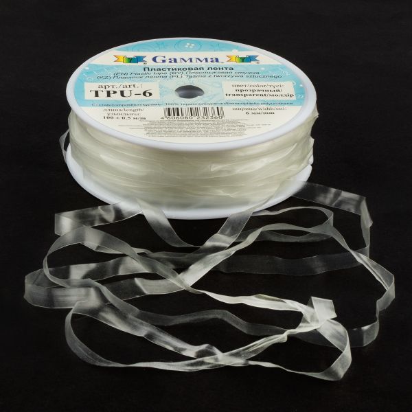 Резинка силиконовая (лента) 6.0 мм / 100 метров, прозрачный, Gamma TPU-6