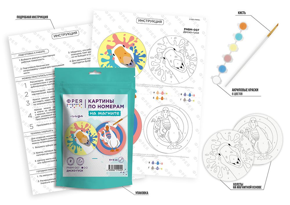 Картина по номерам Фрея PNBM-007, Диско-гуси, (на магните) 9х9 см