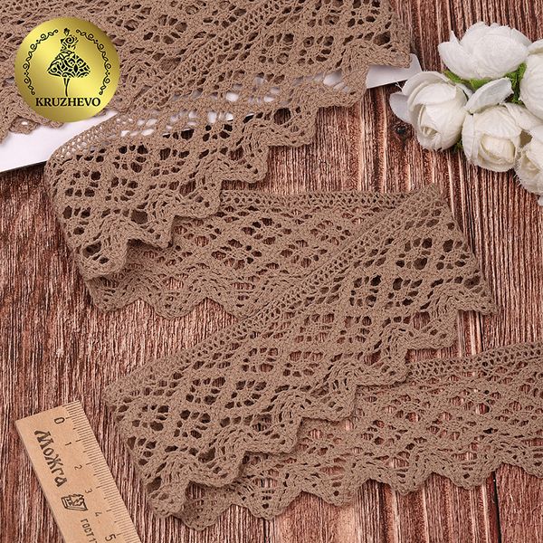Кружево вязаное (тесьма) 50 мм / 3 метра, хлопок, TBY.1003, F294 капучино