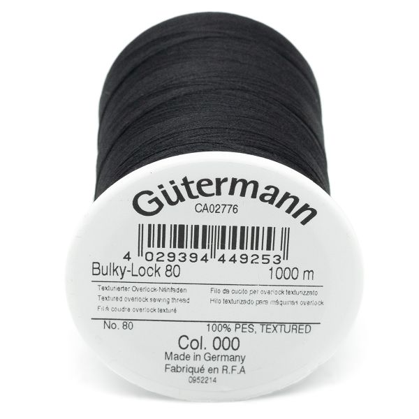 Нитка текстурированная Gutermann Bulky-Lock 80, 1000 м, _000 черный, 5 катушек