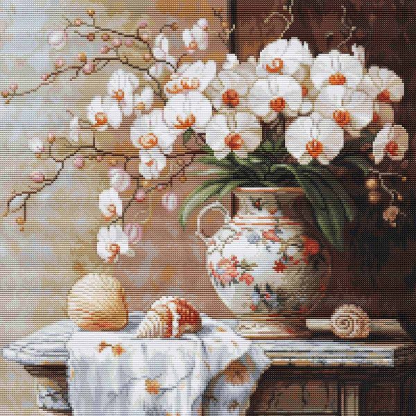 Набор для вышивания нитками Luca-S B714, Элегантность орхидеи 32х32 см