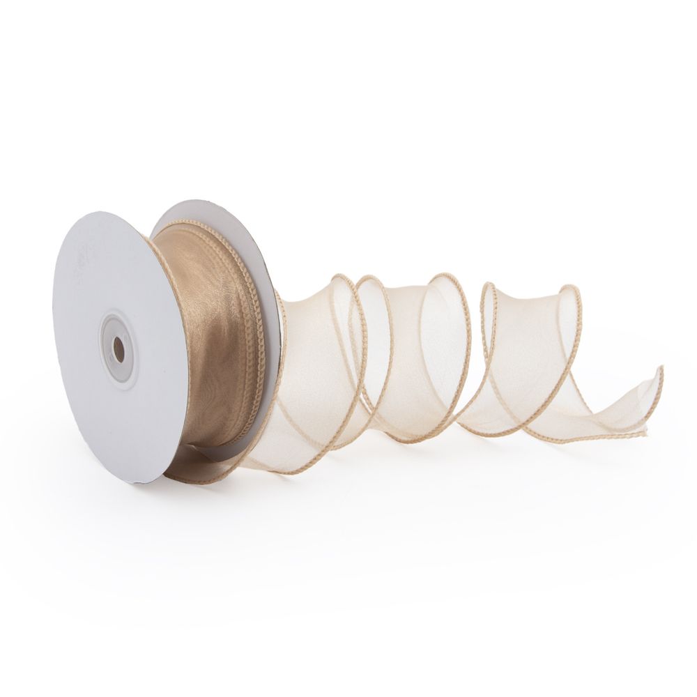 Лента декоративная с волнистым краем 38.0 мм / 18.29±1 метров, 100% органза, (32 золото)