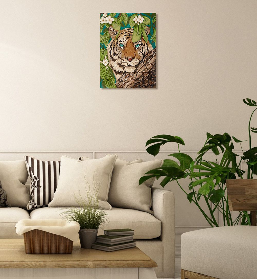 Алмазная (кристальная) мозаика Фрея ALPD-107, на подрамнике Загадочный тигр, 30х40 см