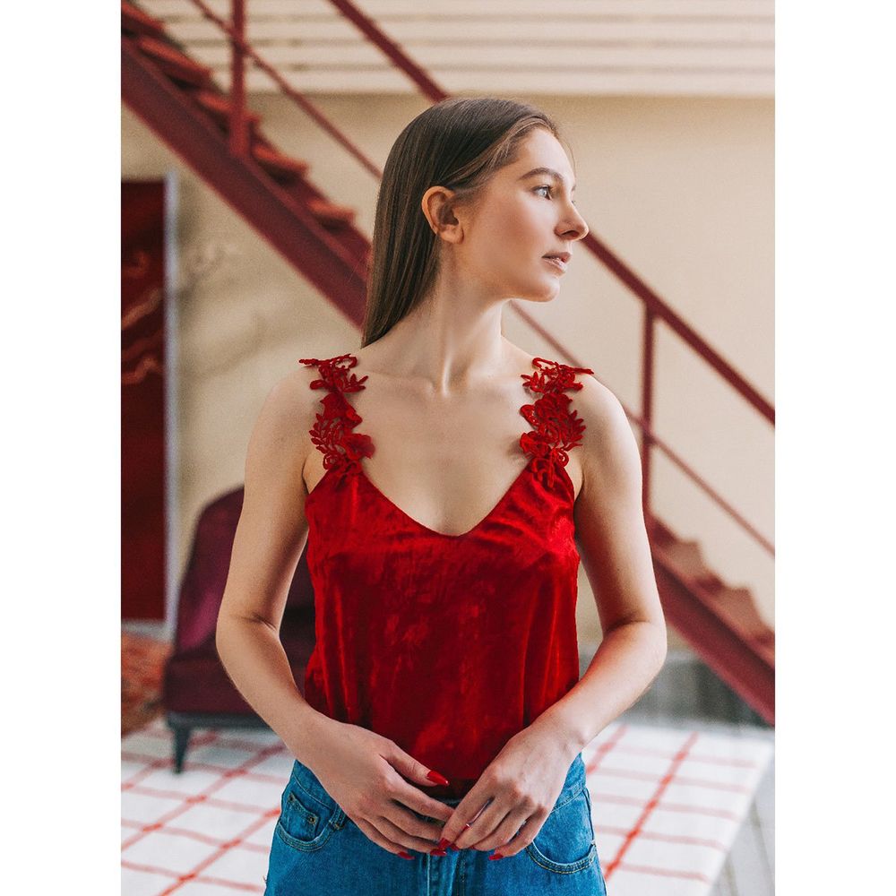 Пришивная кружевная аппликация 29х7 см, красный /TOS/