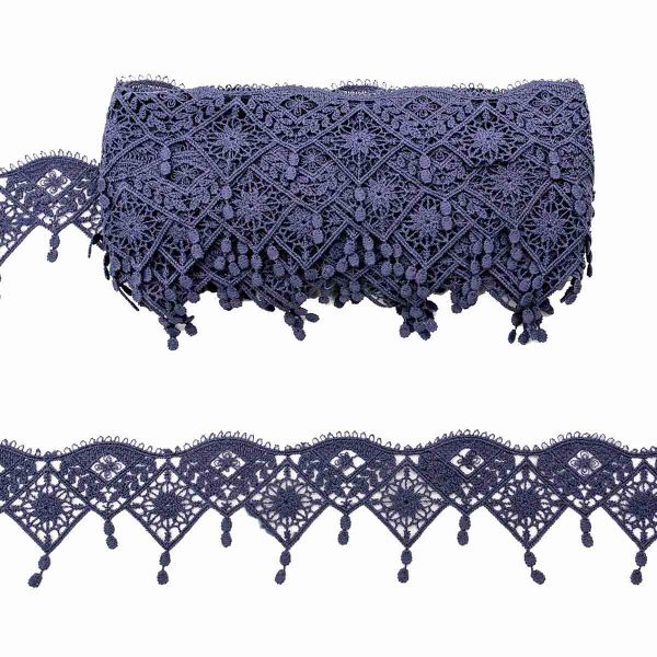 Кружево гипюр (плетёное) 55 мм / 9.14 метра, матовое с подвесками, 240 лаванда, 3AR799